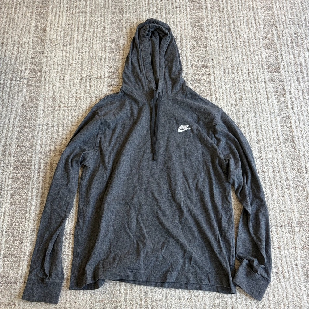 Nike Mens Long Sleeve Hoodie T-Shirt Charcoal Heather Gray Futura Logo Size M